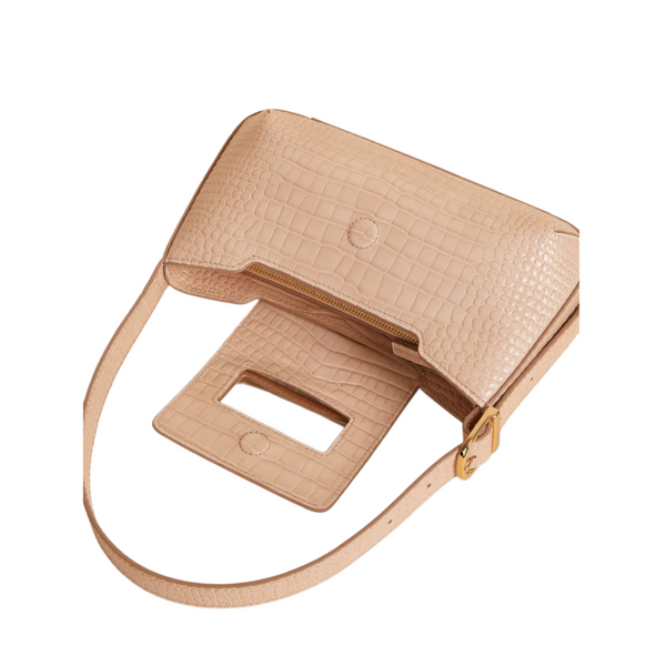 Elegant Beige Croc-Embossed Baguette Bag