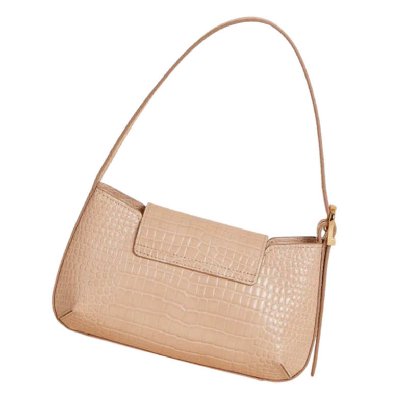 Elegant Beige Croc-Embossed Baguette Bag